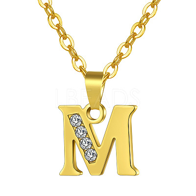 201 Stainless Steel Crystal Rhinestone Initial Pendant Necklaces FS-WG3A711-13-1