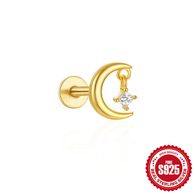 Moon with Star 925 Sterling Silver Micro Pave Clear Cubic Zirconia Cartilage Earrings FS-WGA2317-03-1