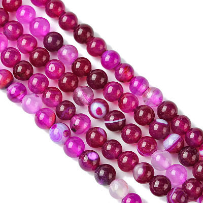 Natural Striped Agate/Banded Agate Bead Strands G-K166-13-6mm-03-1