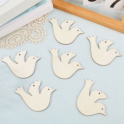 20Pcs Unfinished Wood Pendant Decoration BIRD-CP0001-02-1
