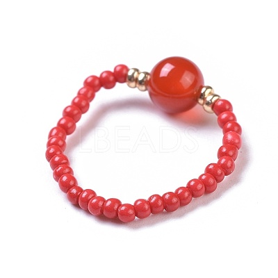 Natural Carnelian Stretch Rings RJEW-JR00255-06-1
