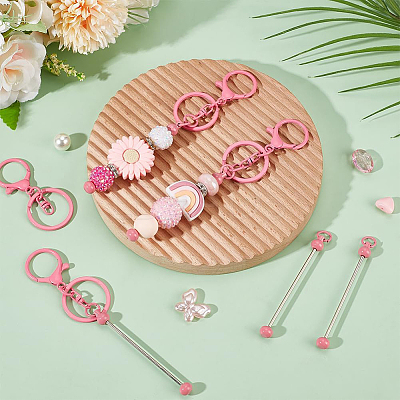 20Pcs 2 Styles Baking Paint Zinc Alloy Keychain Claspsp with Iron Bar Beadable Keychain FIND-SC0009-54A-1
