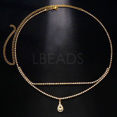 Alloy Full Crystal Rhinestone Teardrop Charm Double Layer Waist Chain WG7517E-03-1