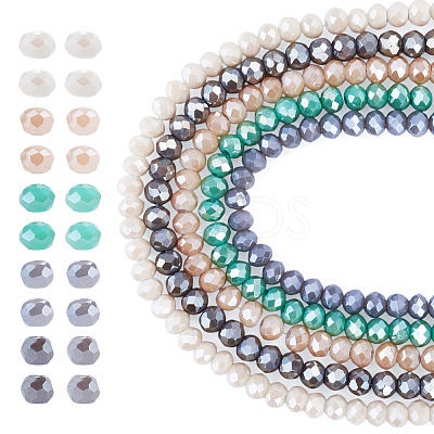 5 Strands 5 Colors Faceted Rondelle Full Rainbow Plated Electroplate Glass Beads Strands EGLA-TADJ0001-10-1