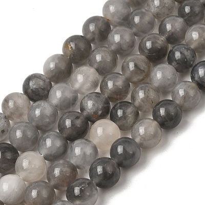 Natural Gemstone Cloudy Quartz Faceted Round Bead Strands G-O021-8mm-03B-1