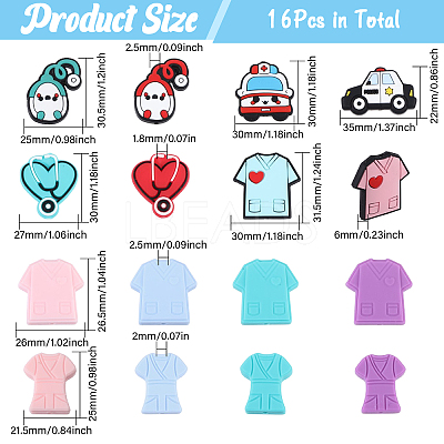 16Pcs 16 Styles Medical Theme Food Grade Eco-Friendly Silicone Focal Beads SIL-CA0003-31-1