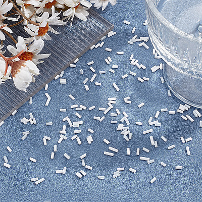 80g 4 Styles White Series Glass Bugle Beads SEED-GO0001-01-1