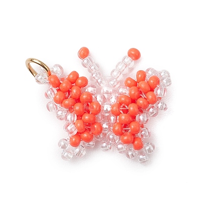 Glass Seed Beaded Butterfly Pendants PALLOY-MZ00473-1