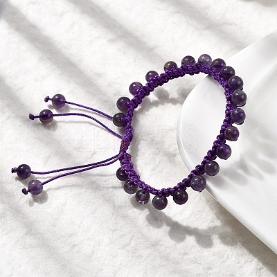 Adjustable Natural Amethyst Beads Braided Bead Bracelets for Men Women BJEW-L713-B06-1