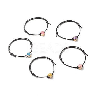 Flower Acrylic Enamel Beads Adjustable Cord Bracelet for Teen Girl Women BJEW-JB07047-1