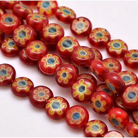 Handmade Millefiori Glass Flat Round Bead Strands LK-P011-02-1