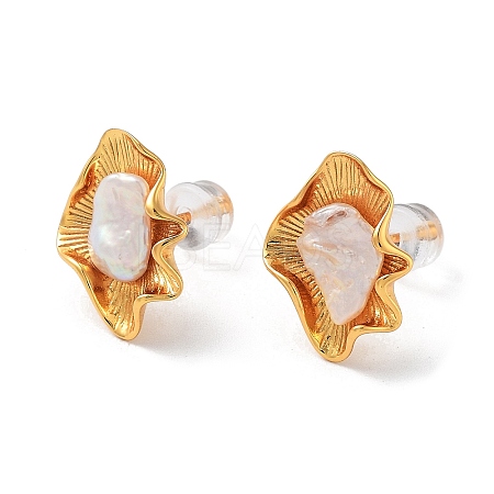Flower Natural Pearl Stud Earrings for Women EJEW-E303-24G-1