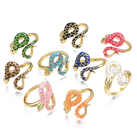 Real 18K Gold Plated Brass Micro Pave Cubic Zirconia Snake Wrap Cuff Rings RJEW-N037-005-NF-1