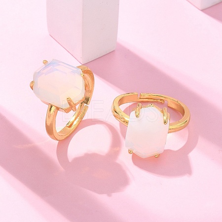 Hexagon Opalite Finger Rings RJEW-B113-02G-03-1