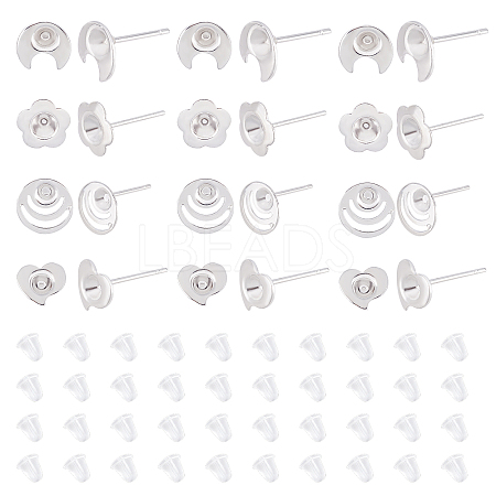 40Pcs 4 Style 304 Stainless Steel Stud Earring Settings STAS-DC0007-37-1