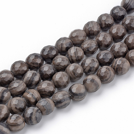 Natural Black Wood Lace Stone Beads Strands G-Q462-92-8mm-1