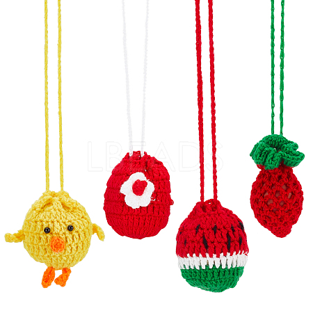 CHGCRAFT 4Pcs 4 Style Woolen Chicken Egg Drawstring Crochet Pouch AJEW-CA0002-21-1