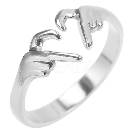 Minimalist Stainless Steel Heart Gesture Open Cuff Rings for Women WD1177-1-1