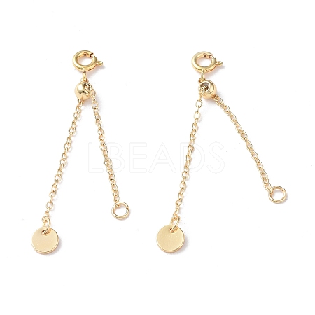 Brass Cable Chain Extenders with Flat Round Charm KK-I702-48G-1