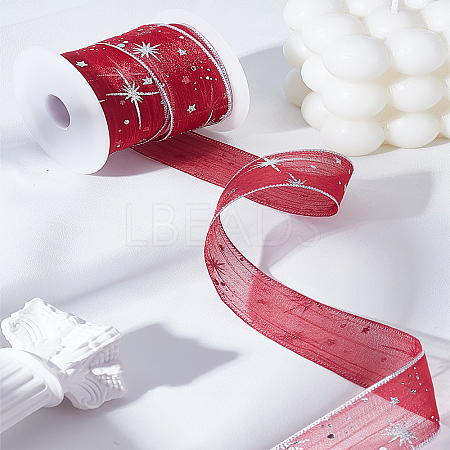 10 Yards Silver Stamping Star Organza Ribbons SRIB-LP0001-09E-1