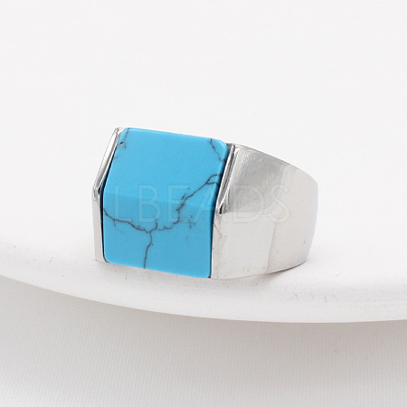 Rectangle Synthetic Turquoise Finger Ring FIND-PW0021-08A-P-1