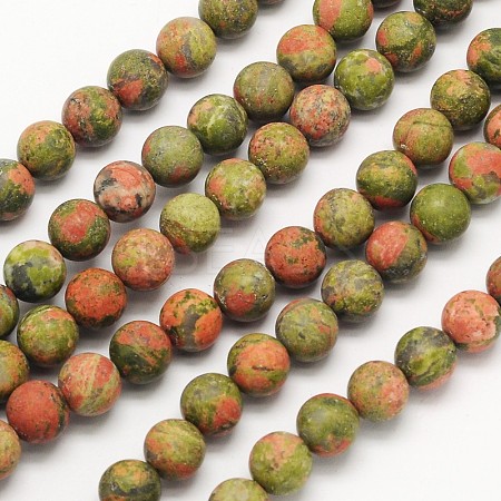 Frosted Round Natural Unakite Beads Strands G-N0166-73-6mm-1