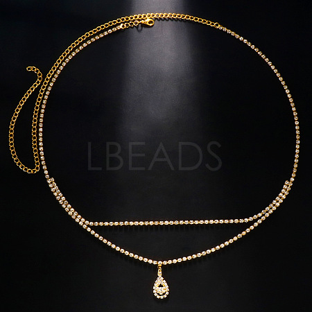 Alloy Full Crystal Rhinestone Teardrop Charm Double Layer Waist Chain WG7517E-03-1