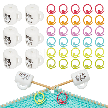 Cup with Word Food Grade Eco-Friendly Silicone Knitting Needle Stoppers DIY-NB0010-69-1