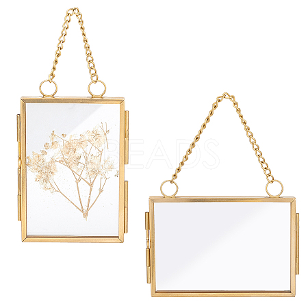 Olycraft 2Pcs 2 Style Brass Glass Hanging Photo Frame HJEW-OC0001-34-1