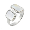 Rectangle 304 Stainless Steel White Shell Cuff Rings for Women RJEW-G346-04P-02-4