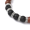 2Pcs 2 Styles Natural Lava Rock & Wood Round Beaded Stretch Bracelets Sets for Men Women BJEW-JB12352-4