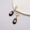 Natural Black Agate Teardrop with Spiral Dangle Hoop Earrings EJEW-SW00011-20-2