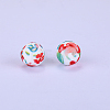 Printed Round with Flower Pattern Silicone Focal Beads SI-JX0056A-162-1