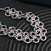 304 Stainless Steel Light Rose Rhinestone Bowknot Link Chain Bracelets SA-CBA2696-11P-3