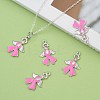 Breast Cancer Awareness Ribbon with Angel Wing Platinum Color Pearl Pink Alloy Rhinestone Enamel Pendants X-ENAM-D001-2-5