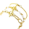 3Pcs 3 Style Aluminium Paperclip & Brass Curb & Imitation Pearl Acrylic Beaded Link Chain Bracelets Set BJEW-FS0001-08-3