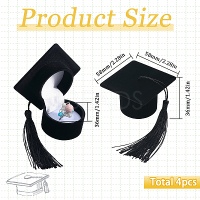 4Pcs Doctoral Hat Shaped Velvet Jewelry Ring Storage Boxes CON-SC0001-18A-1