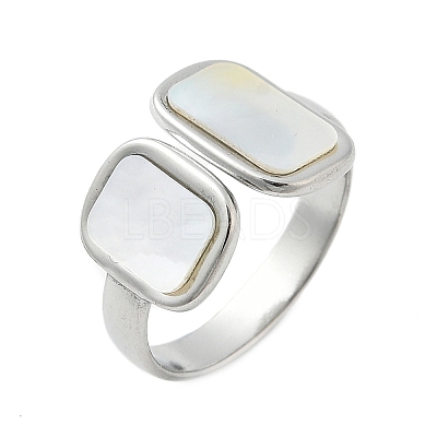 Rectangle 304 Stainless Steel White Shell Cuff Rings for Women RJEW-G346-04P-02-1