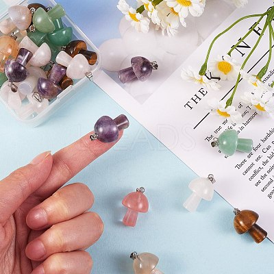 6Pcs 6 Colors Natural & Synthetic Gemstone Pendants G-SZ0001-89-1