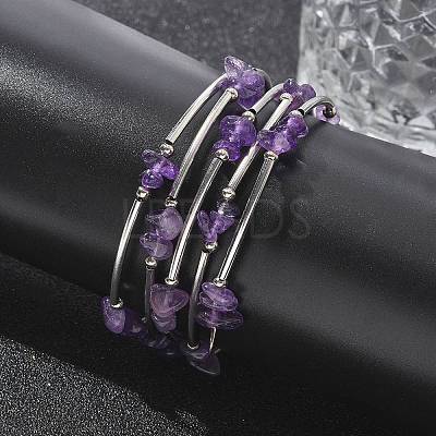 Natural Amethyst Chip Warp Bracelets X-BJEW-JB01517-02-1