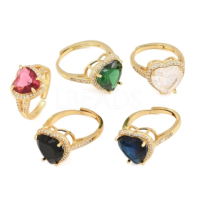 Heart Brass Micro Pave Cubic Zirconia Cuff Open Rings for Women CU-CBA0A21-02G-1