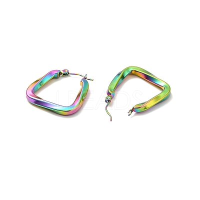 Ion Plating(IP) 304 Stainless Steel Trapezoid Hoop Earrings for Women EJEW-P202-05MC-1