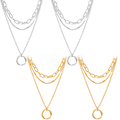 4Pcs 2 Colors Iron & Alloy 3 Layer Twisted Ring Pendant Necklaces for Women NJEW-HY0001-26-1