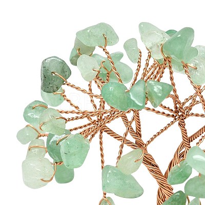 Natural Green Aventurine Chips Tree of Life Decorations with Cat Display Decorations DJEW-K025-03E-1