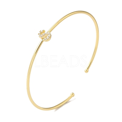 Rack Plating Brass Micro Pave Clear Cubic Zirconia Letter Open Cuff Bangles BJEW-A018-01G-S-1
