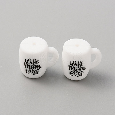 Cup with Word Pattern Silicone Beads SIL-WH0006-18H-1