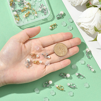 24Pcs 2 Styles 304 Stainless Steel Clip-on Earring Findings with Imitation Pearl Plastic Beaded STAS-SC0010-46C-1