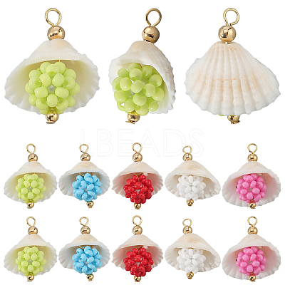 20Pcs 5 Colors Clam Shell & Glass Seed Beaded Pendants FIND-BBC0004-23-1
