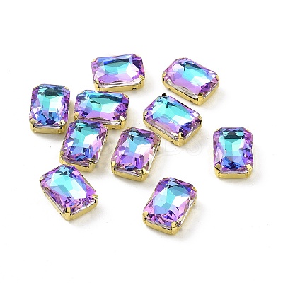 Rectangle Octagon Shape Sew on Glass Rhinestone DIY-E062-01G-01-1