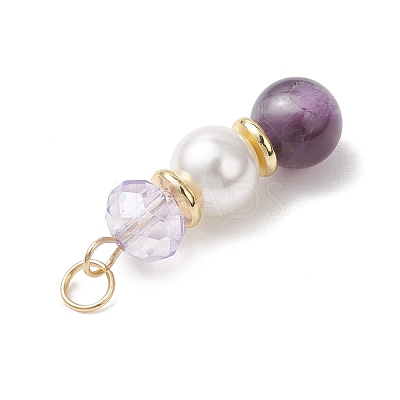 3Pcs 3 Styles Natural Amethyst and Shell Pearl & Glass Pendants PALLOY-JF04786-02-1